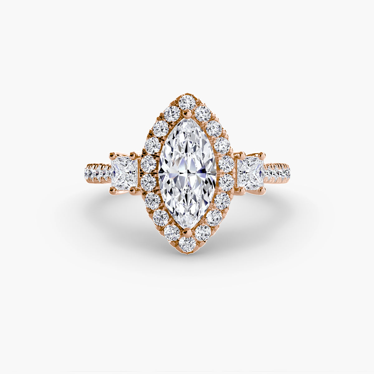 Three-Stone Ring with Halo 2 – Ringfassung / Ring setting