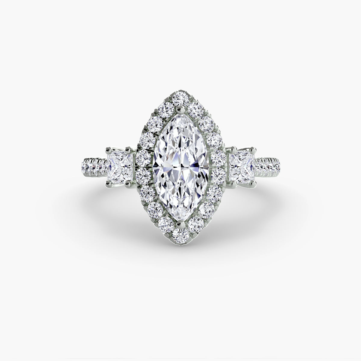 Three-Stone Ring with Halo 2 – Ringfassung / Ring setting